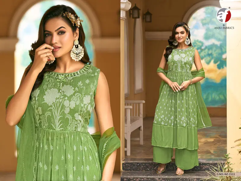 Nz 1513 By AF Corchet Georgette Printed Kurti With Bottom Dupatta Exporters In India
